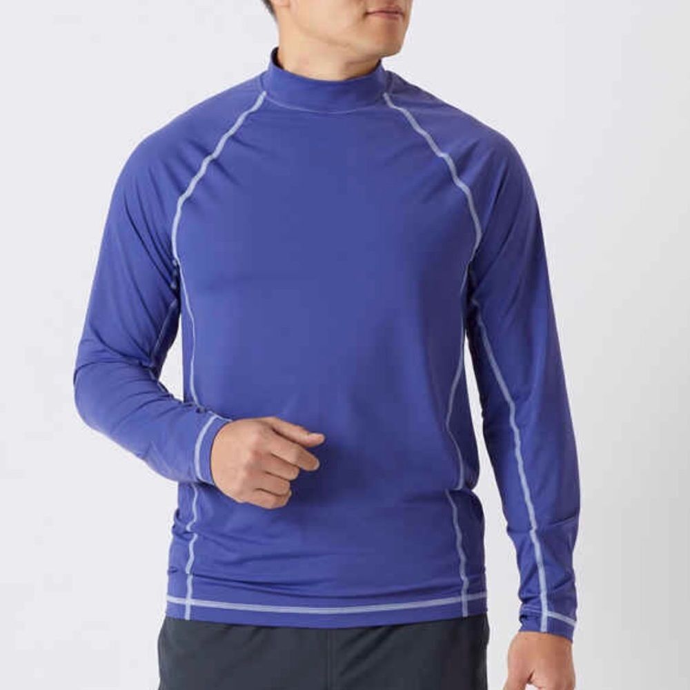 Duluth Trading Co Suit Up Long Sleeve Mock Neck Swim Tee Men Slim Fit Small Blue